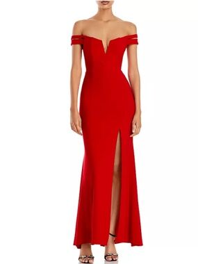 Aqua Formal Red Sweetheart Double-Strap Off-the-Shoulder Gown Dress Size-8